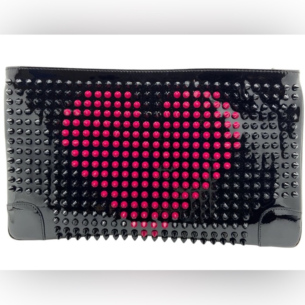 Christian Louboutin Crossbody Spiked Heart Patent Leather Ruby Posh Clutch Bag - Picture 4 of 16